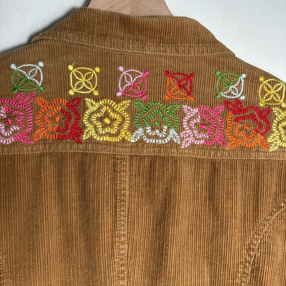 Corduroy Jacket Oilily Embroidery Unique Size Medium Brown Tan - Picture 4 of 6